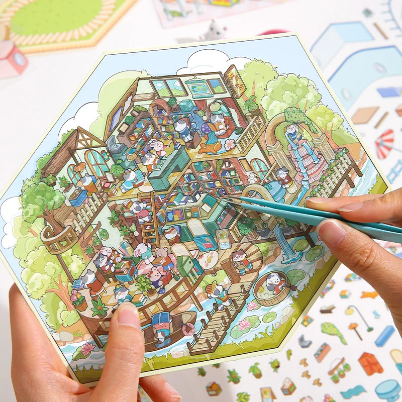Kawaii 3D Fun Farm Cartoon Animal Theme Landscape Sticker Cabin Scene DIY Toy Game Sticker Festival Birthday Gift for Gir