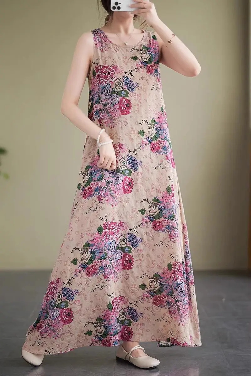 Robe en lin de coton imprimé bohème pour femmes, vêtements de style ethnique, grande taille, mode adt, décontracté, mince, rétro, nouveau, été, 2023, Z19