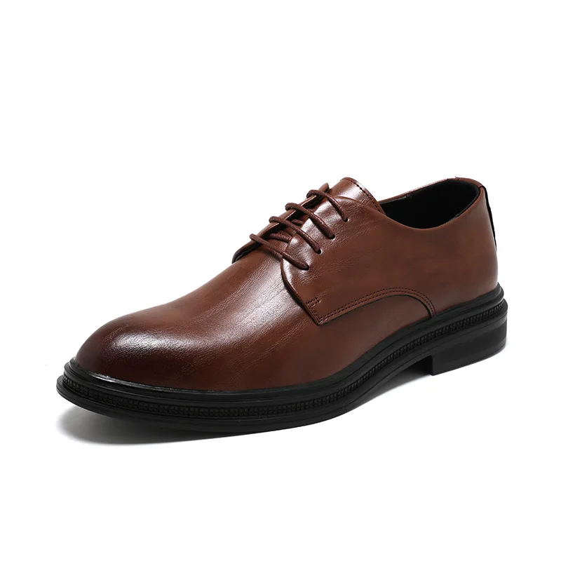 Flat Mens Leather Derby Dress Shoes Luxury Handmade Quality Comfortable Breathable 2026 Autumn Retro Business Party Shoes Man