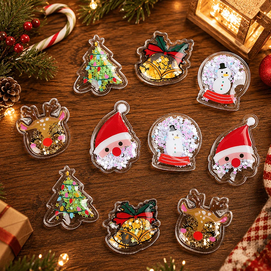 10/20/30/50pcs PVC Quicksand Star Sequins, Santa Tree Snowman Elk, DIY Christmas Decor Accessories