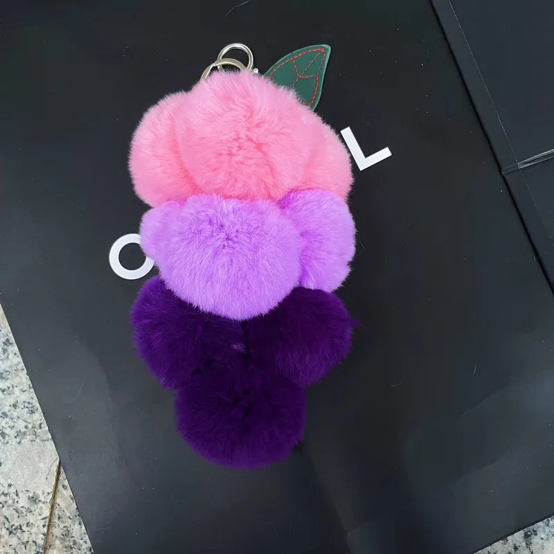2024 New Pompom Grape Keychain Cute Fluffy Plush Grape Keychains Women Girl Bags Keyrings Cars Key Ring Gift Charming Decoration image 3