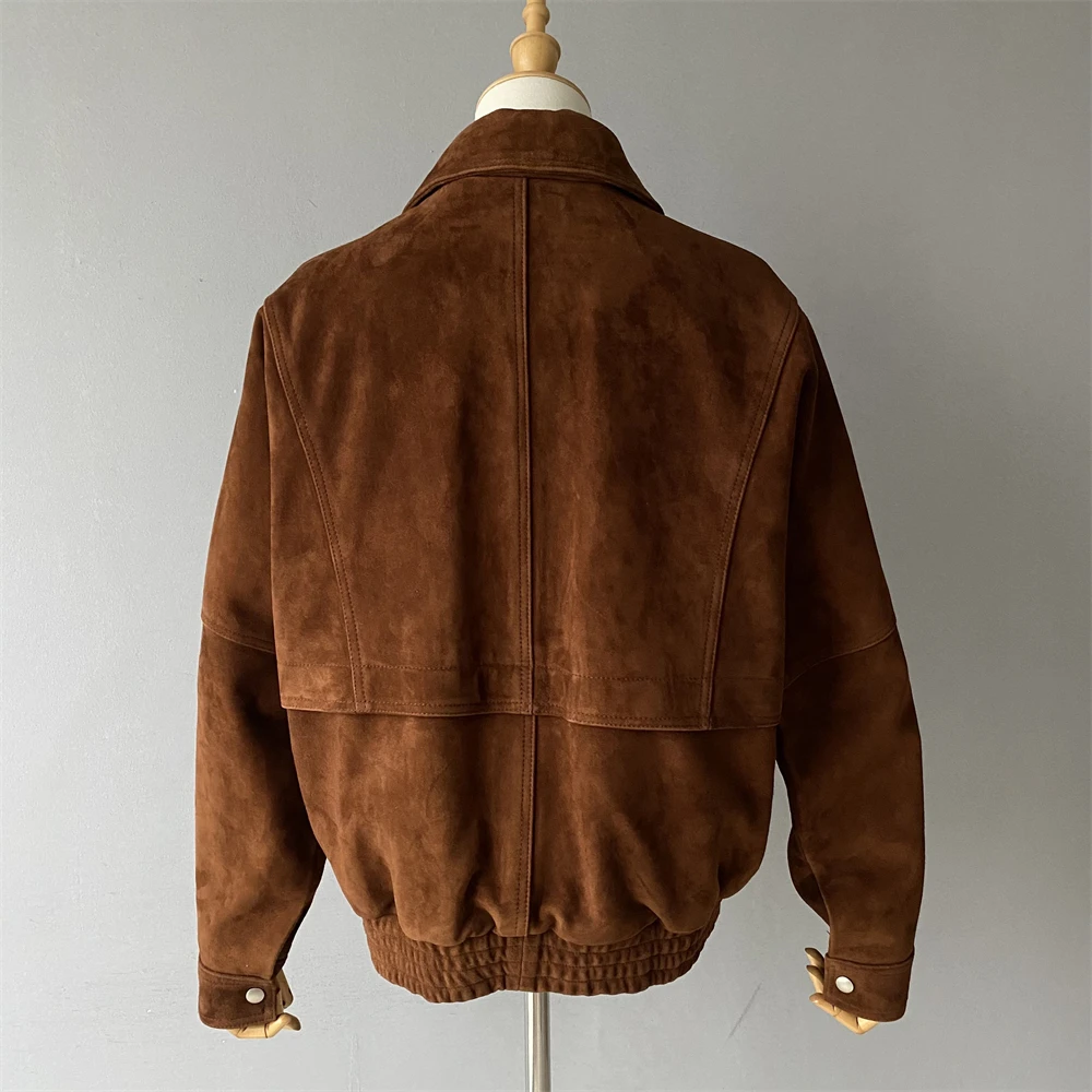 Luxyonuo Jesień 2025 Prawdziwa Skórzana Kurtka Damska z Zamszu Wysokiej Jakości Kożuch Oversize Płaszcz Damski Wiosenna Moda Nowości Odzież Wierzchnia