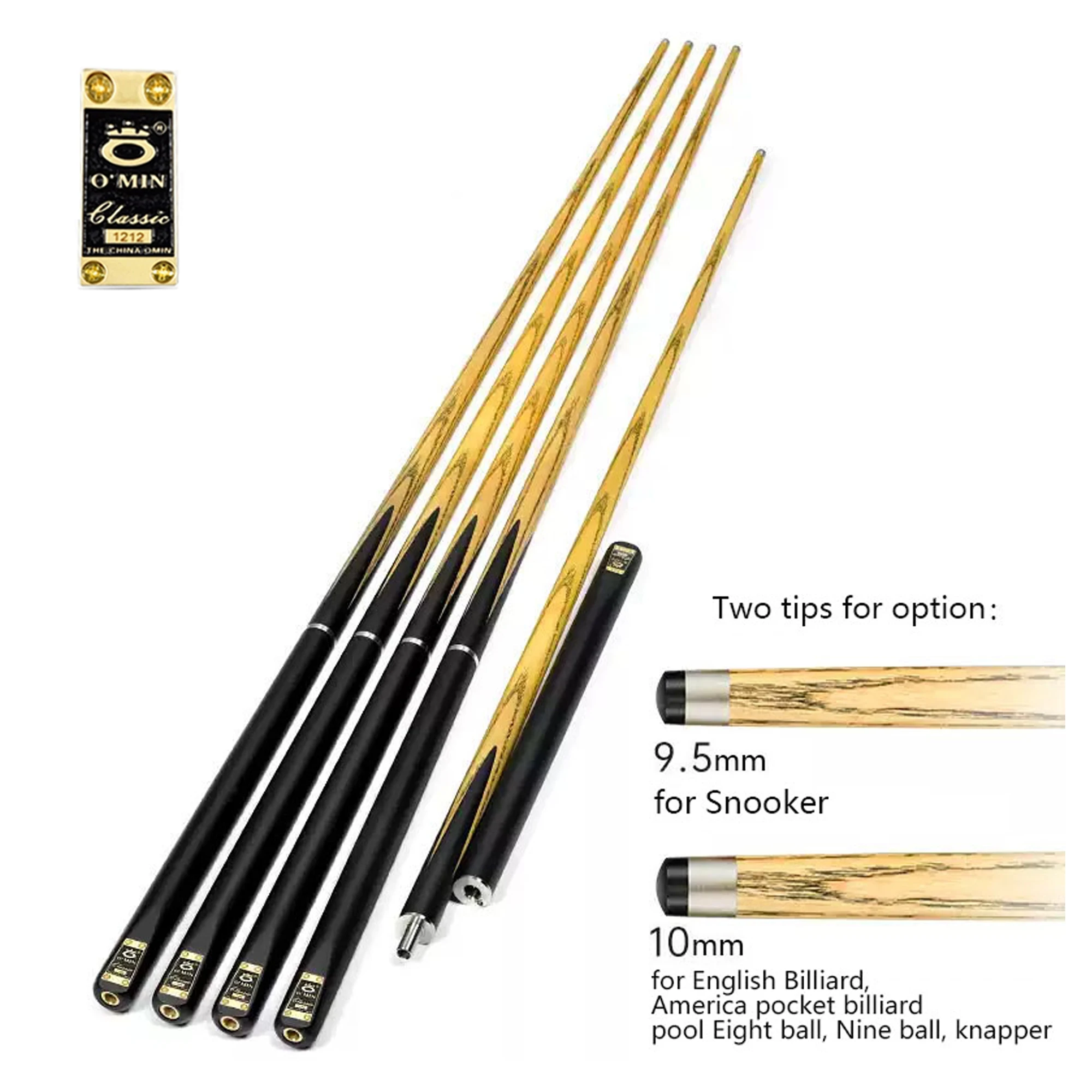 

Omin Brand Classic 3/4 Jointed Two Pieces Cue Handmade Ash Wood Snooker Cue Ebony Pool Break Snooker & Billiard Cues Sticks