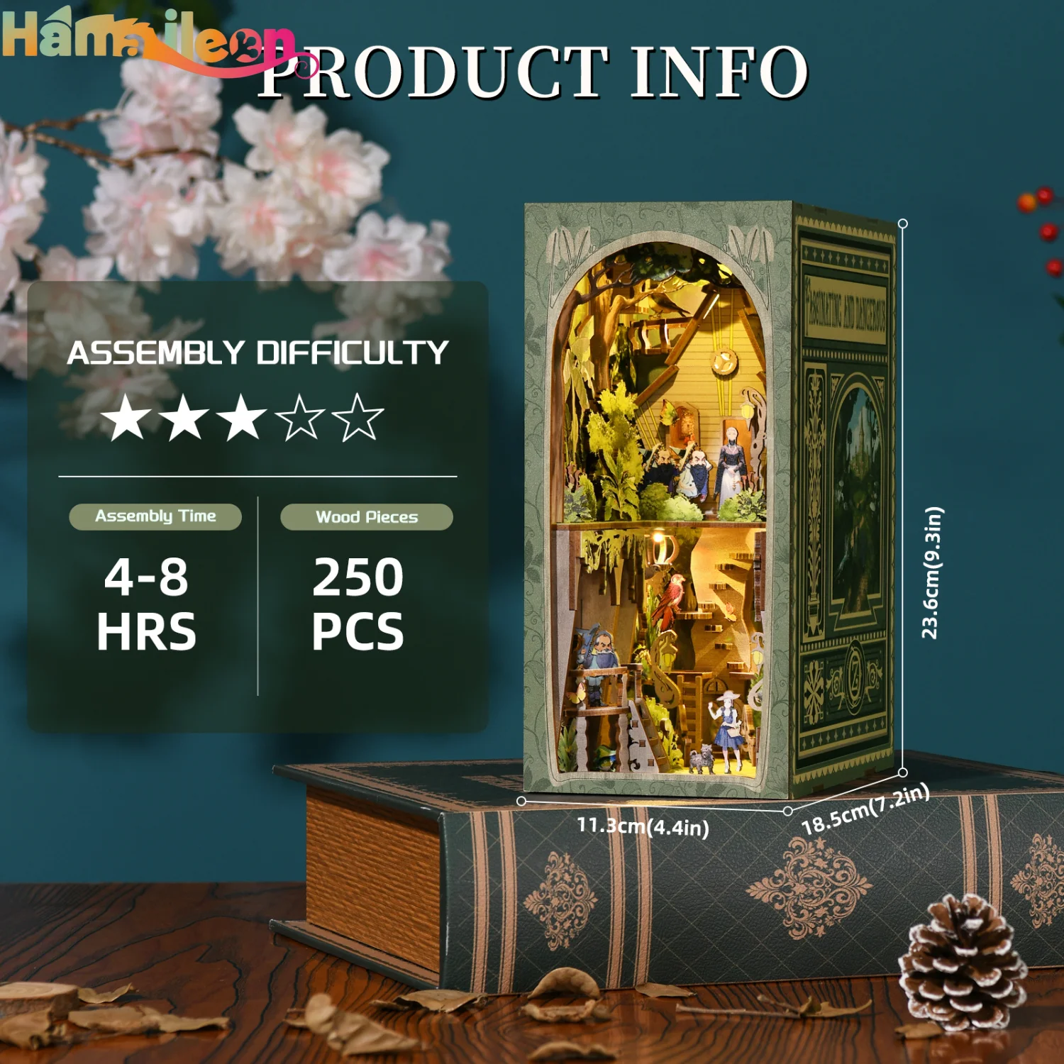 Hamaileon Kit de coin de livre bricolage Puzzles en bois 3D Maison de poupée Bibliothèque Décor Kit de maison miniature pour adultes (L'aventure de Dorothy)