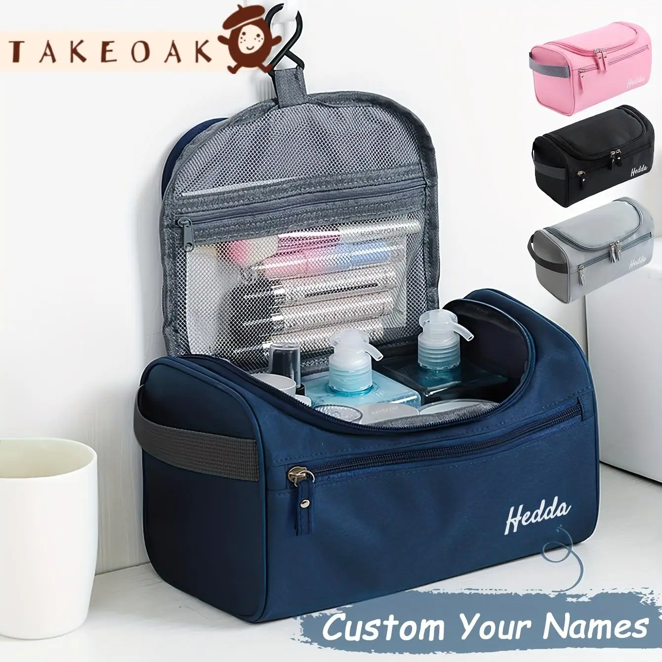 Personalized Custom Name Hanging Oxford Travel Wash Bag Waterproof Cosmetic Makeup Organizer Custom Gift For Men Women travel