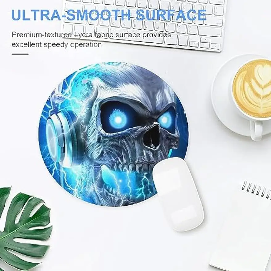 Gaming Mouse Pad Psychedelic Blue Lightning Skull Head Music Art Mousepad Mat Non Slip Base Water Resistant Mouse Mat for Laptop