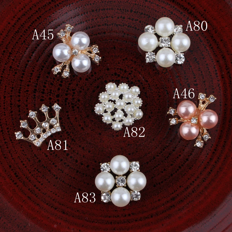 120PCS Vintage Handmade Metal Decorative Buttons+Crystal Pearls Craft Supplies Flatback Rhinestone Buttons for Hair Accessories