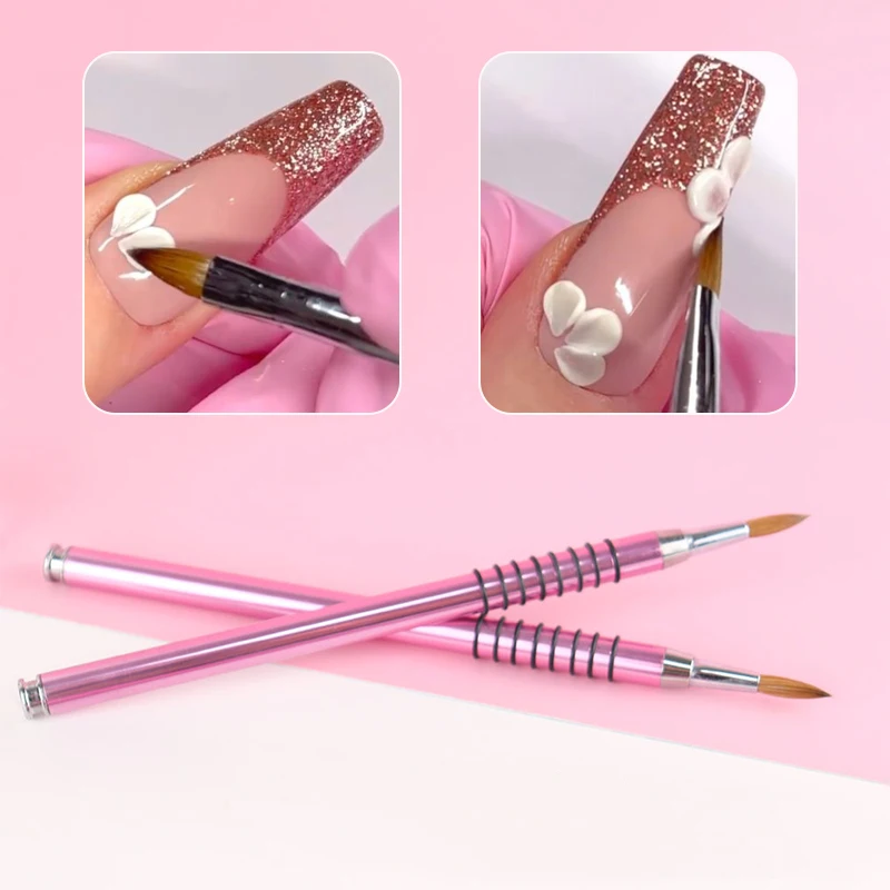 #4 3D Acrylic Nail Brush Light Pink Design Liquid Powder Carving Extension Building Pen Manicure Nail Tip Flower Drawing Tools