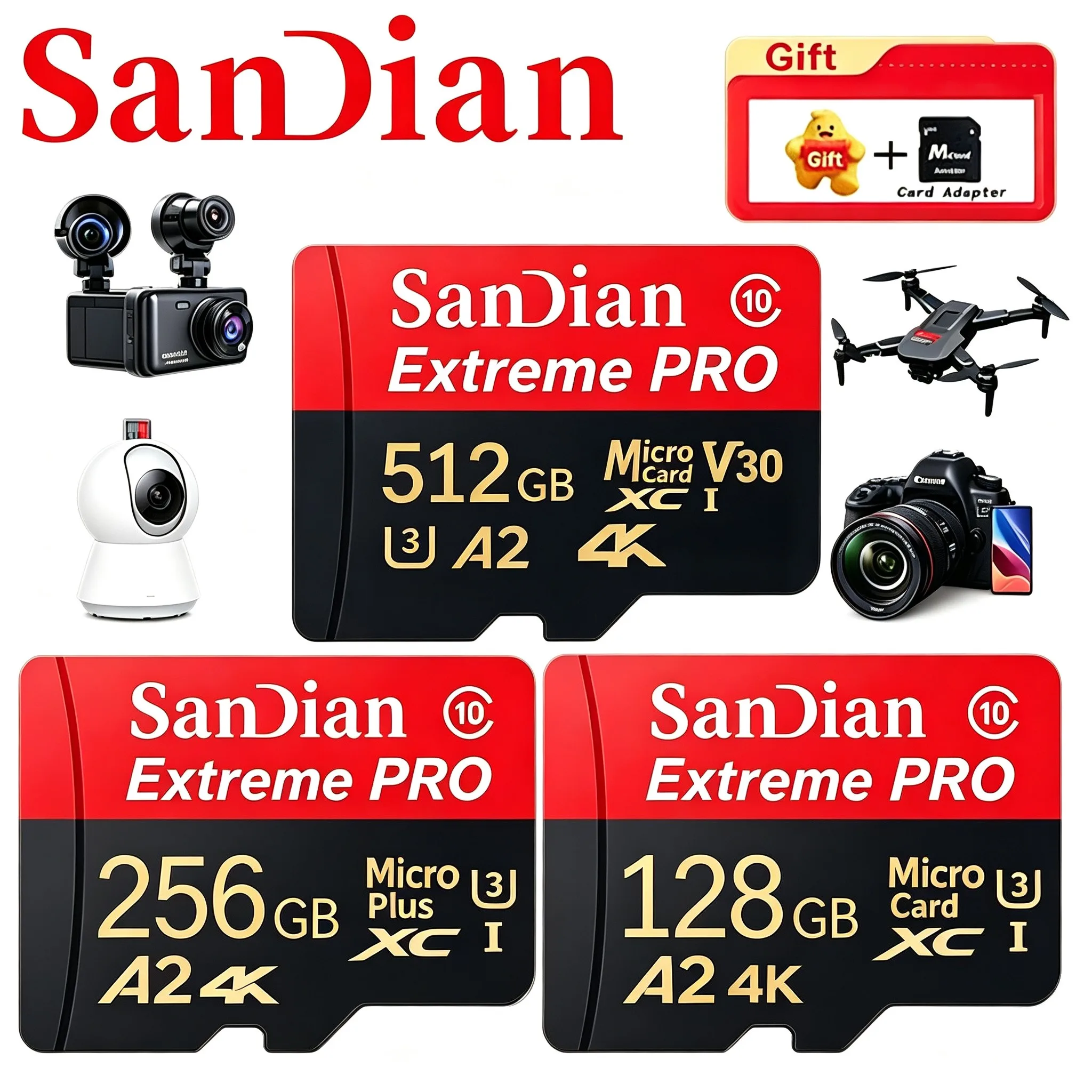 High Capacity SD Cards TF Cards Micro TF SD Card Memory Card 512GB 256GB 32GB A1 Fast Read Write U1 for Camera Surveillance