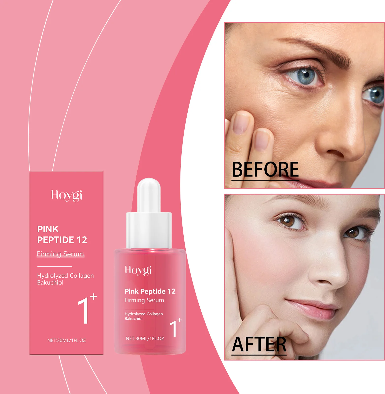Pink Peptide 12 Firming Serum - 30ml Wajah Anti Penuaan Mengencangkan Kulit & Meningkatkan Elastisitas - Hasil Terlihat dalam 2 Minggu - 1 Fl Oz"