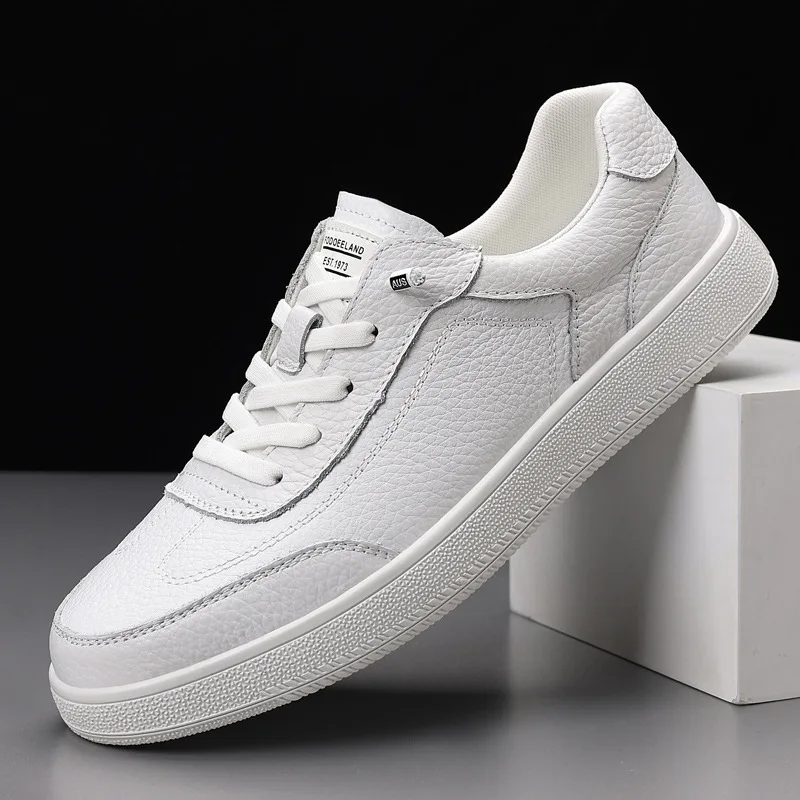 Fashionable White Shoes Men's Genuine Leather Casual Shoes New Cowhide Trendy Breathable Men's Comfortable Versatile Board Shoes