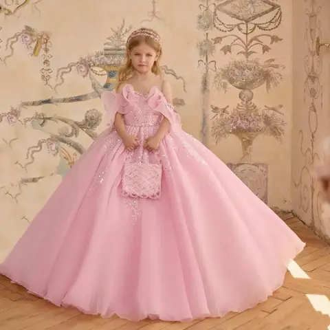 Brudnäbbsklänningar Rosa Prinsessklänning Ny Rund Halsringning Nedsänkta Axlar Med Släp Paljetter Examen Balklänning Anpassad 8 best sales brudtärnaklänning med släp - №8