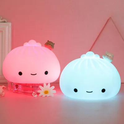 WD Cute LED Night Light Dumpling Cartoon Bear Pig Bedroom Holiday Home Decoration Soft Lamp