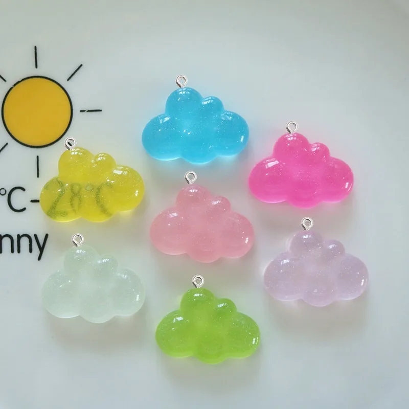 10Pcs Glitter Cloud Resin Luminous Charms Pendants Ring for DIY Earrings Keychain Jewelry Clothes Art Crafts Making Accessories