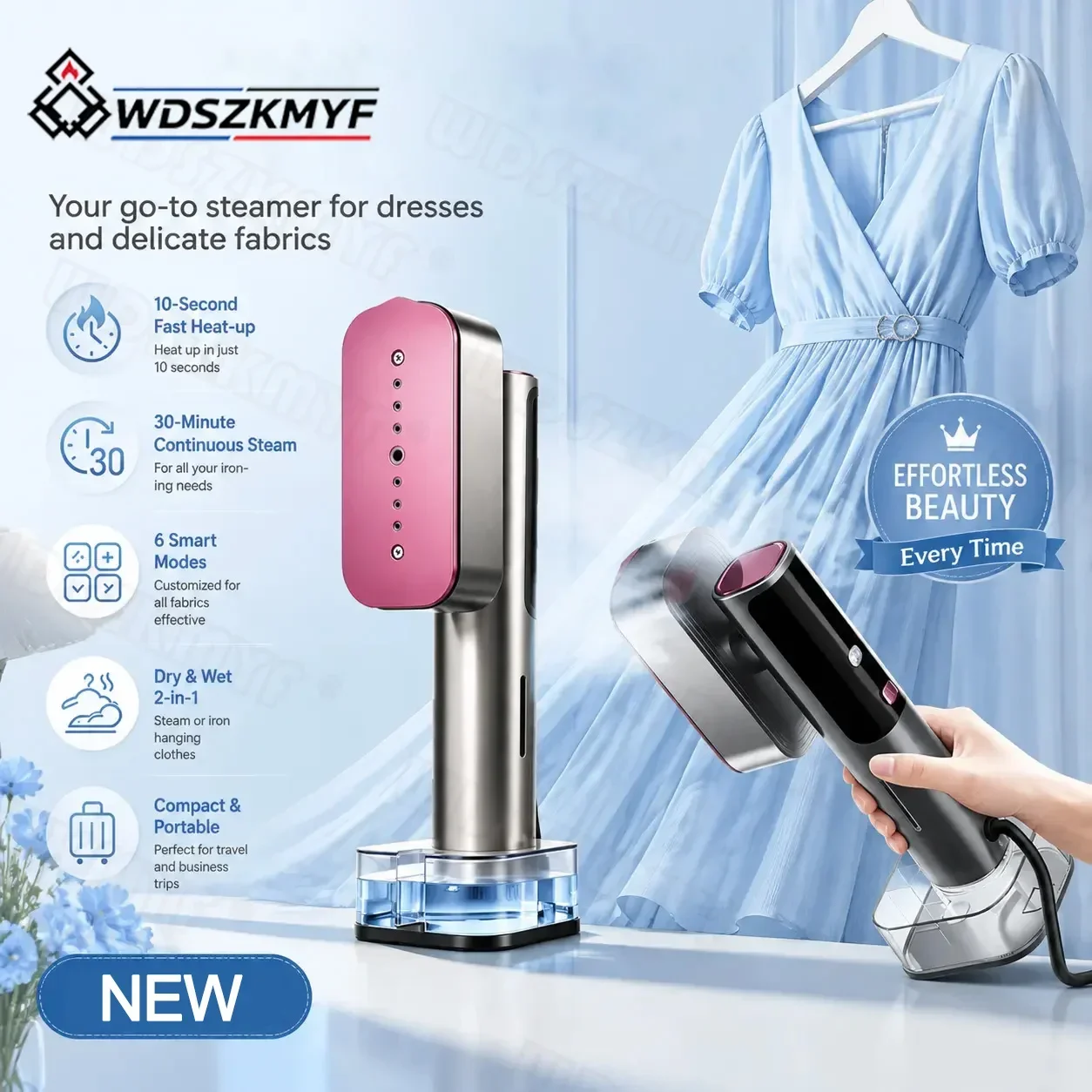 Handheld Garment Steamer, Home Electric Steam Cleaner, 10-Second Fast Preheat, Portable, Small Fabric and Clothing Steamer