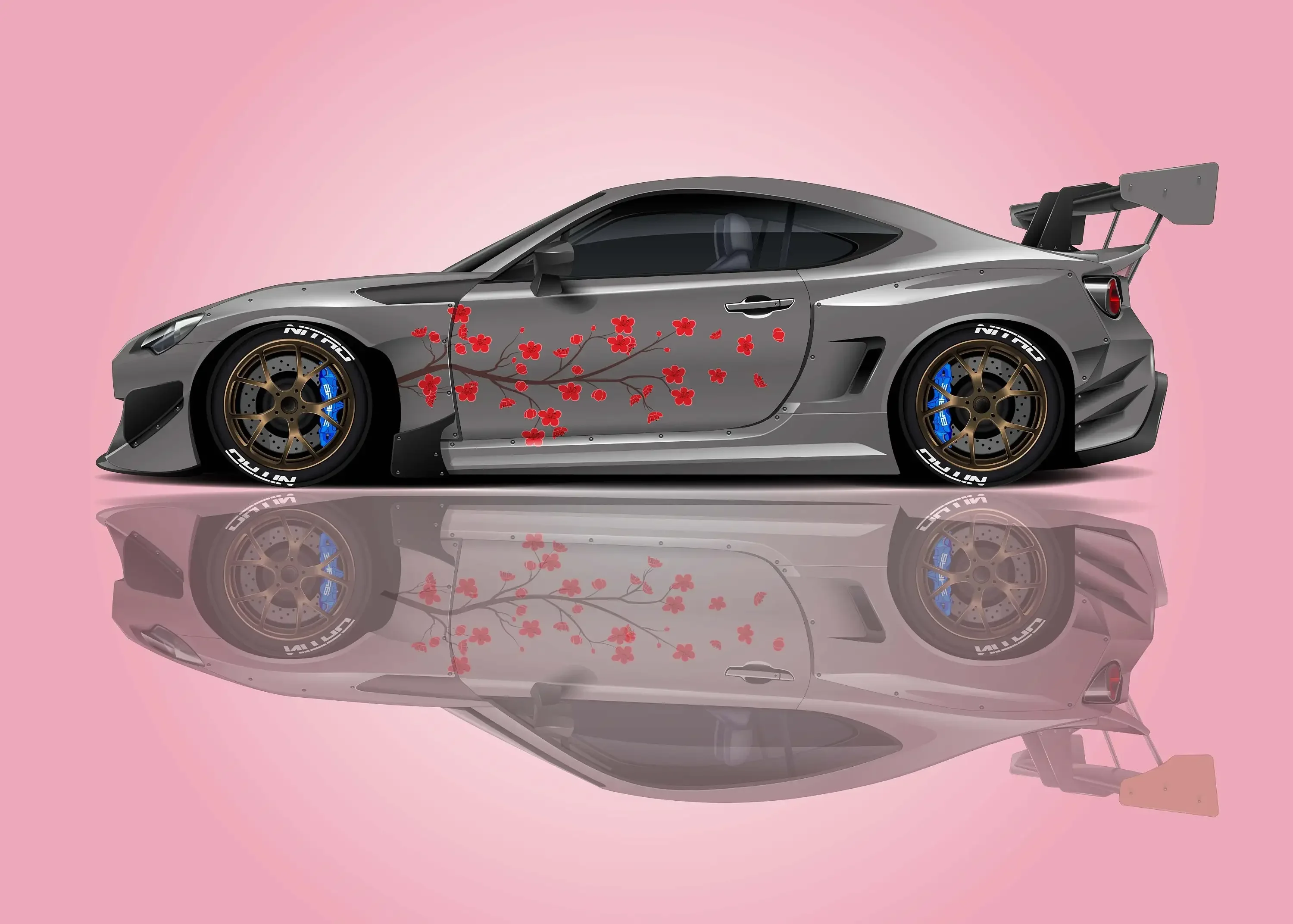 ملصق طويل شريطي لزهر الكرز من ساكورا ، ملصق سيارة جانبي ياباني ، حجم عالمي ، جرافيسكار مركبة كبيرة ، 2