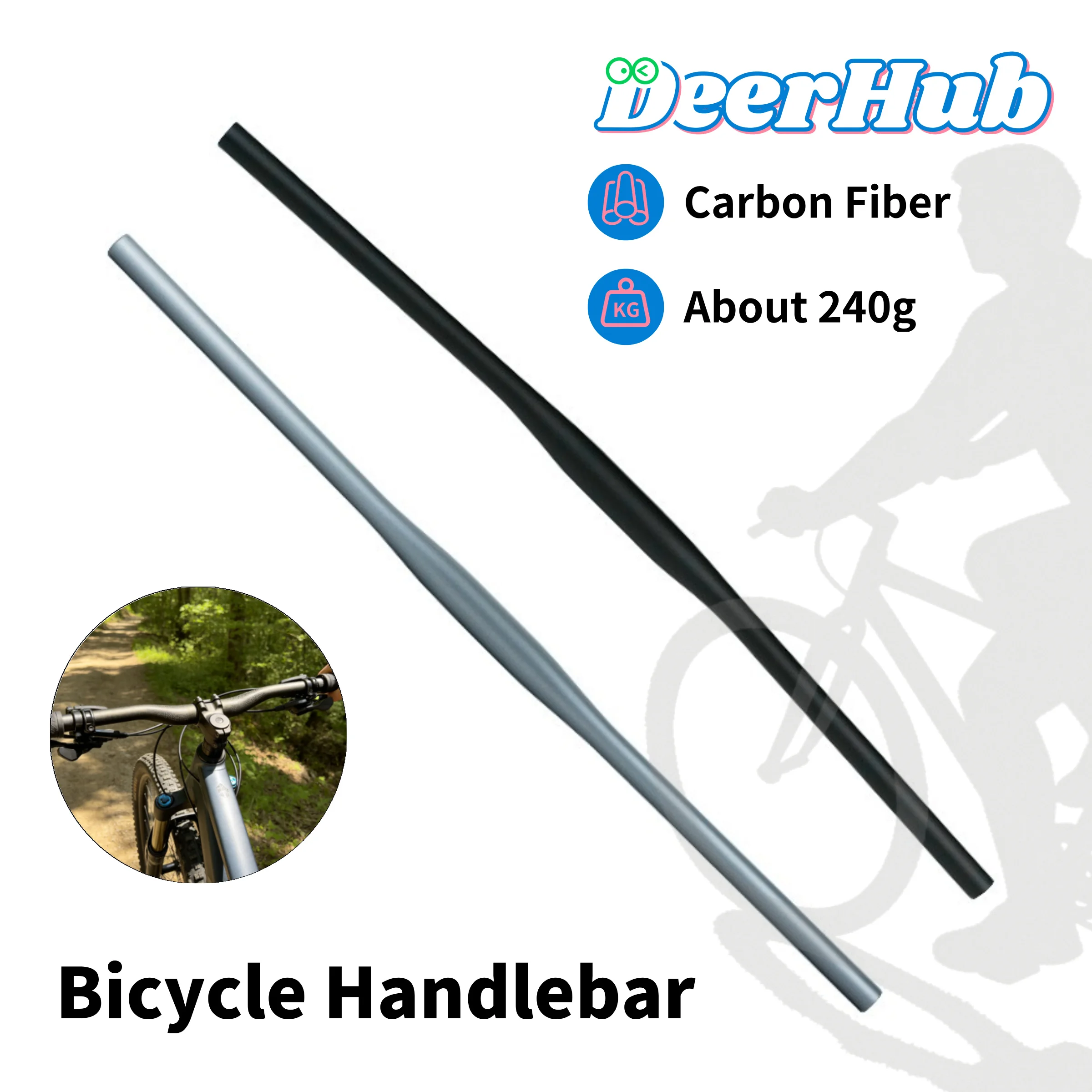 

DeerHub Full Carbon Riser Handlebar Mountain Bike Bar 120-180g Ultra Light High Strength Multiple Sizes 580-760mm