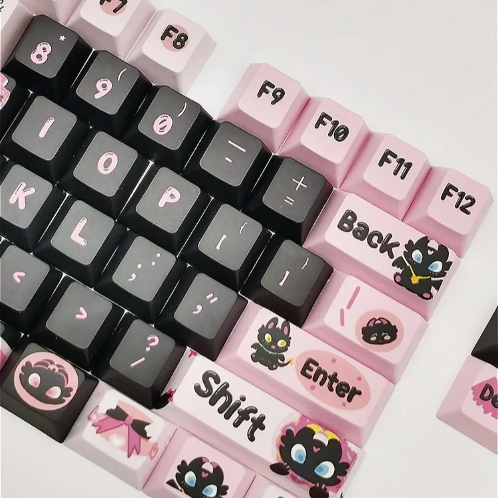 

PBT Keycaps 125 Keys, Cherry/MOA Black Dragon Keycaps, Hot Sublimation, for Cherry MX 104/87/61 Mechanical Keyboards