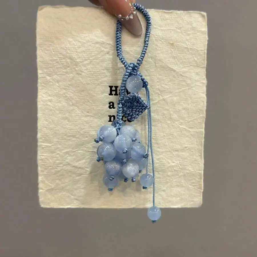 

Blue Grape Cluster Woven Phone Charm Bag Pendant For Adults