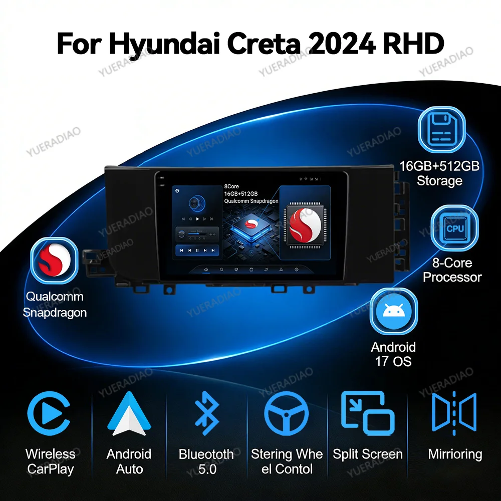 Android 17 Car Radio For Hyundai Creta 2 IX25 2024 GPS NAVI 2DIN 4G LTE 5G WIFI Multimedia Stereo Video Player Head Unit QLED BT