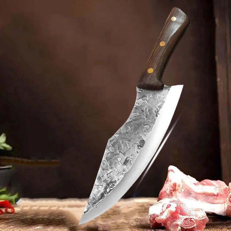 Barbecue Knife Cleaver Meat Slicing Vegetables Steak Knife Chef Cooking Cleaver Kitchen Knives Hand Forge Blade Wood Handle Knif