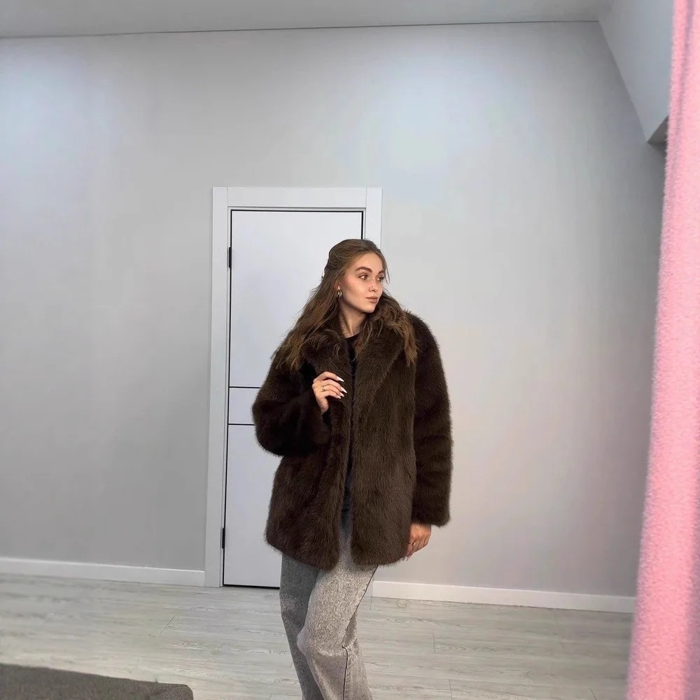 الحد الأدنى النساء الشتاء فو الثعلب الفراء سترة عادية أنيق الصلبة التلبيب طوق سيدة ايكو الفراء أبلى مترهل الإناث معطف فرو المنك #4