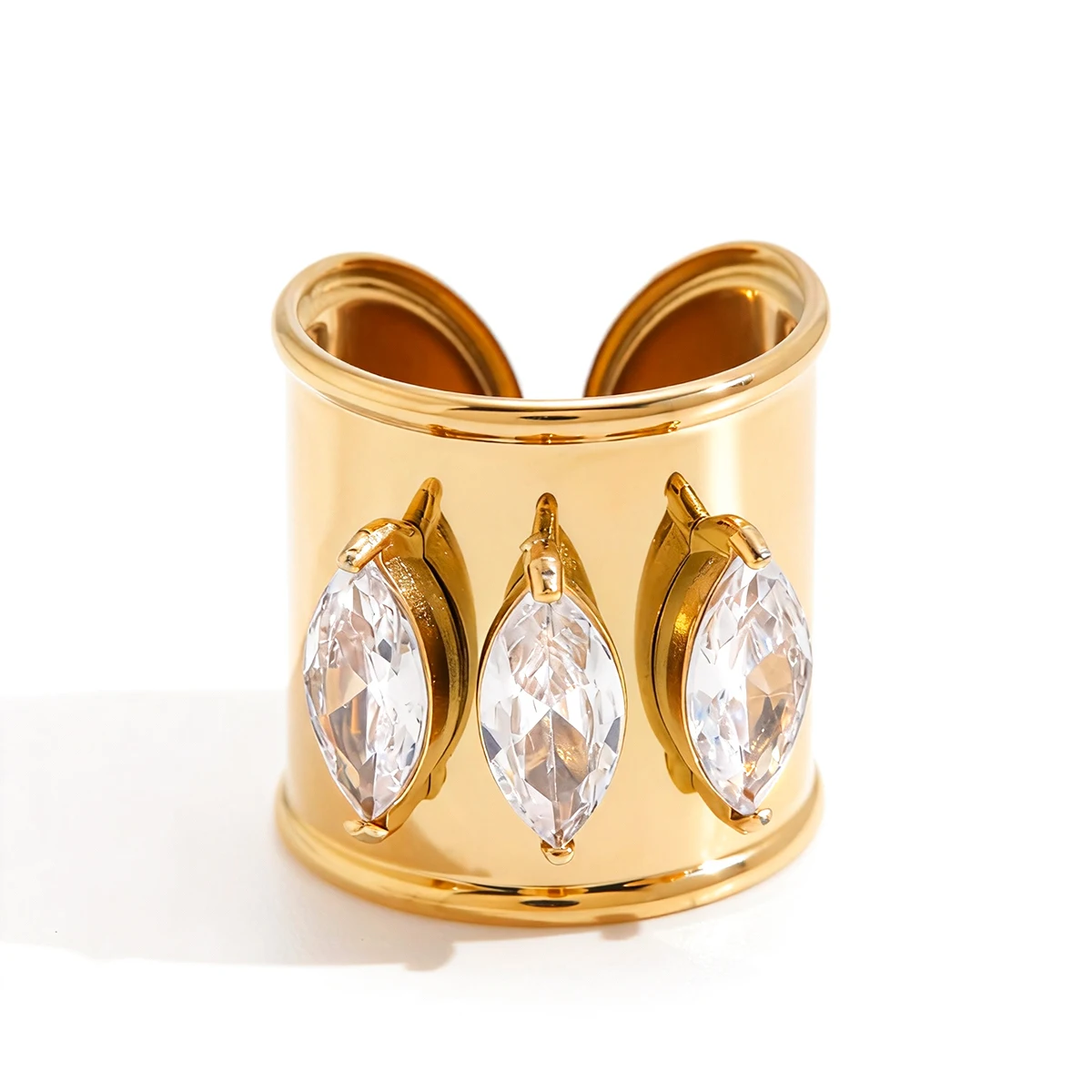 

Delicate Horse Eye Shape Zircon Open Ring For Women 18K Gold PVD Plated Stainless Steel Ring Fashion Jewelry Girls Gift