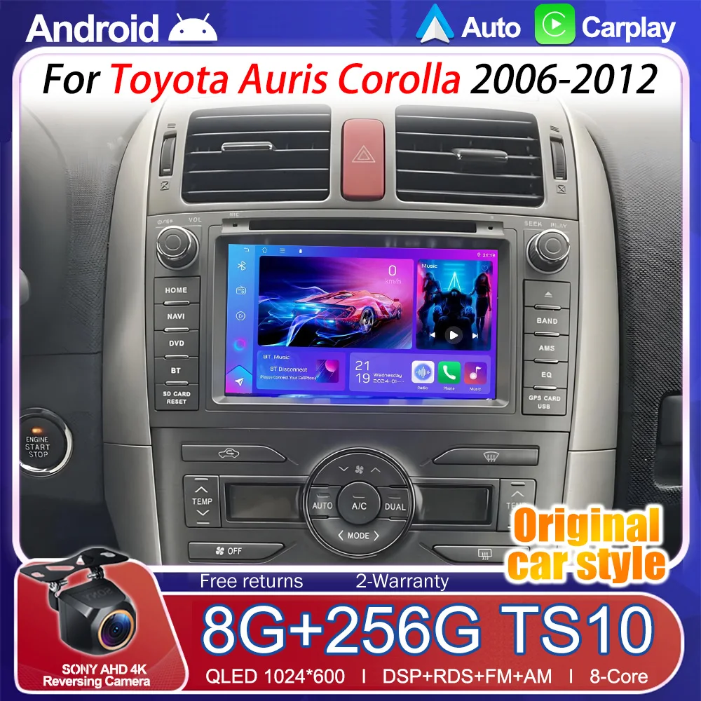 Apple Carplay y Android Auto inalámbricos para Toyota Auris Corolla 2006-2012, radio de coche, reproductor multimedia, GPS, navegación, Bluetooth, Wifi, 5G, GPS