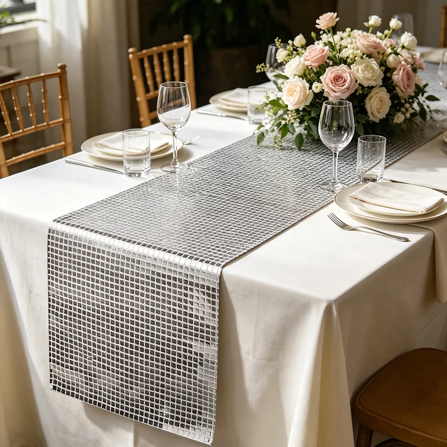 Glitter Sequin Disco Table Runner 33*275cm Mirror Gold/Silver Foil Metallic Dining Table Decor Wedding Party Birthday Decoration