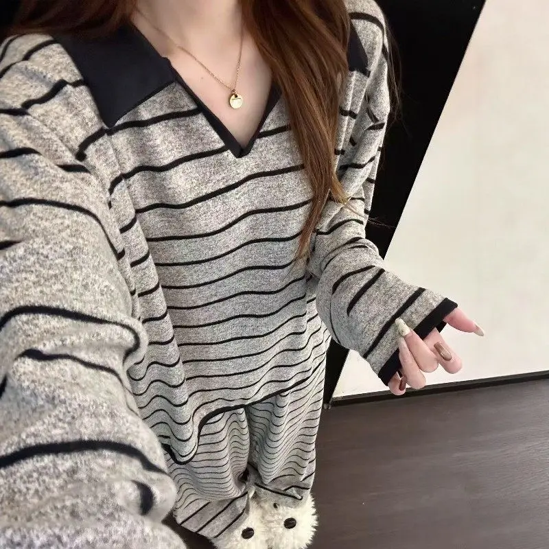 gpluolin-women's-striped-velvet-sleepwear-set-casual-comfortable-home-clothes-lightweight-spring-autumn-new-lazy-style