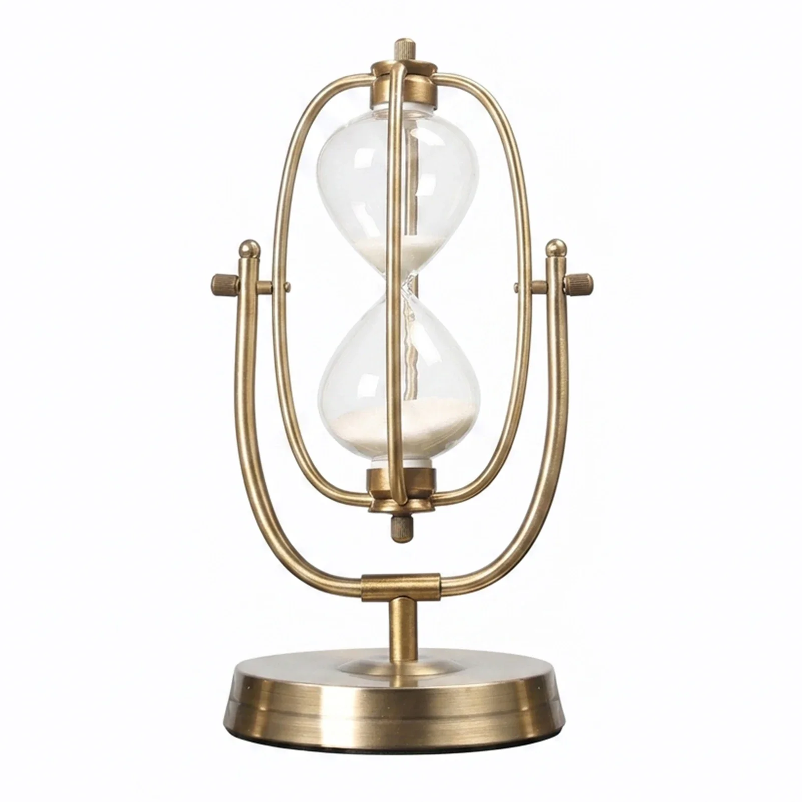 Vintage Brass Glass Sand Timer with 15-Minute Timing Feature for Office Home Decor