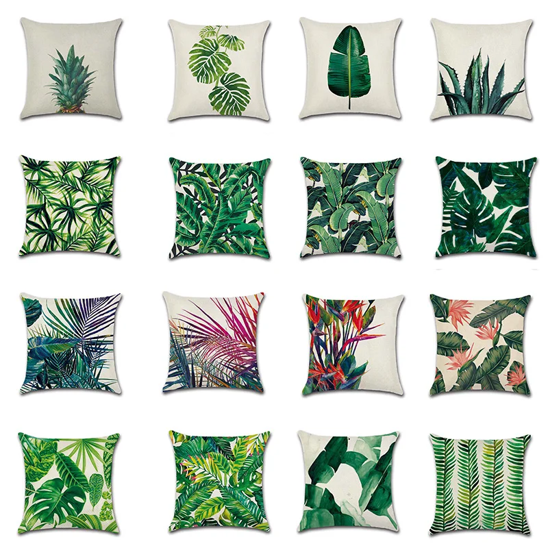 Tropical plant square pillowcase Car sofa Office chair  Simple home decoration accessories