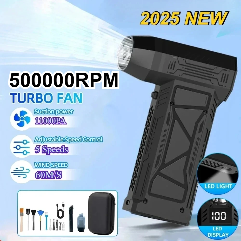 500000RPM Mini Turbo Jet Fan with Led Display&Light Electric Air Duster Adjustable wind speed Blower Rechargeable for computer