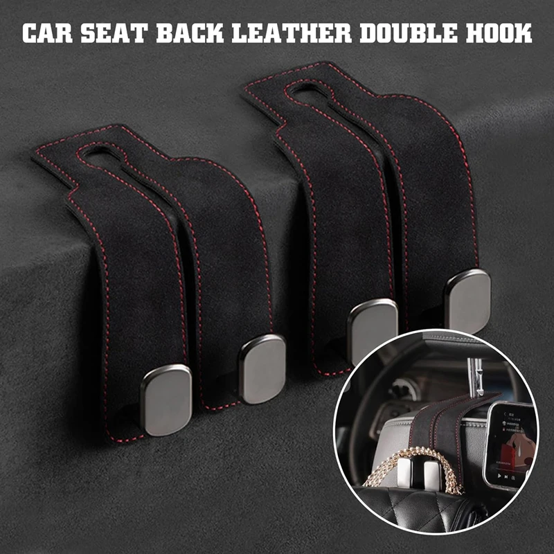 

Universal Auto Seat Back Hidden Hooks Car Headrest Dual Hangers Suede Leather Car Organizer Hooks for Handbag Bag Purse