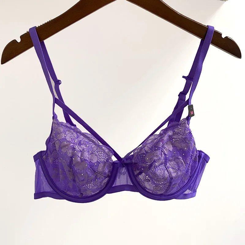 Women's Ultra-thin DD Cup Sexy Lace Underwear Transparent PLUS size  cup Bra Lingerie Comfortable Breathable purple Brassiere