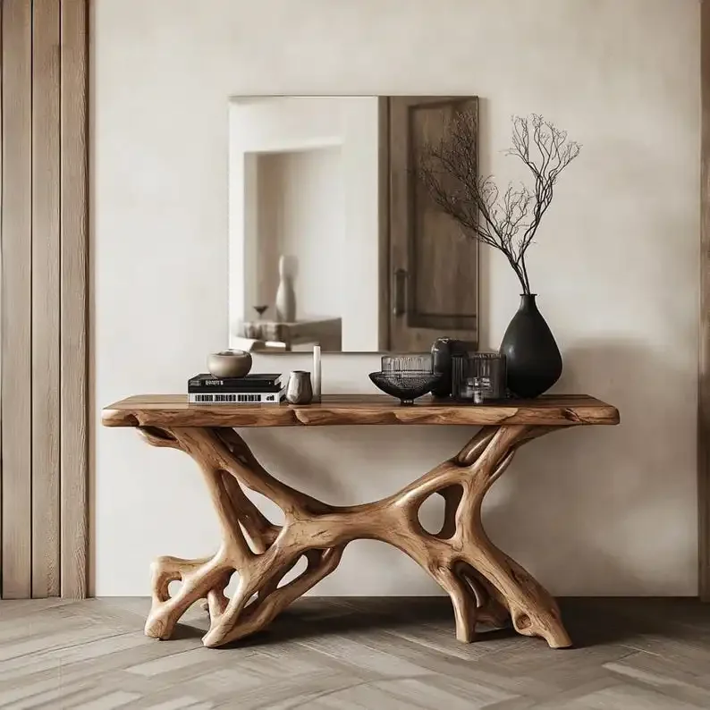 Handmade natural solid wood dining table retro console dining table farm desktop