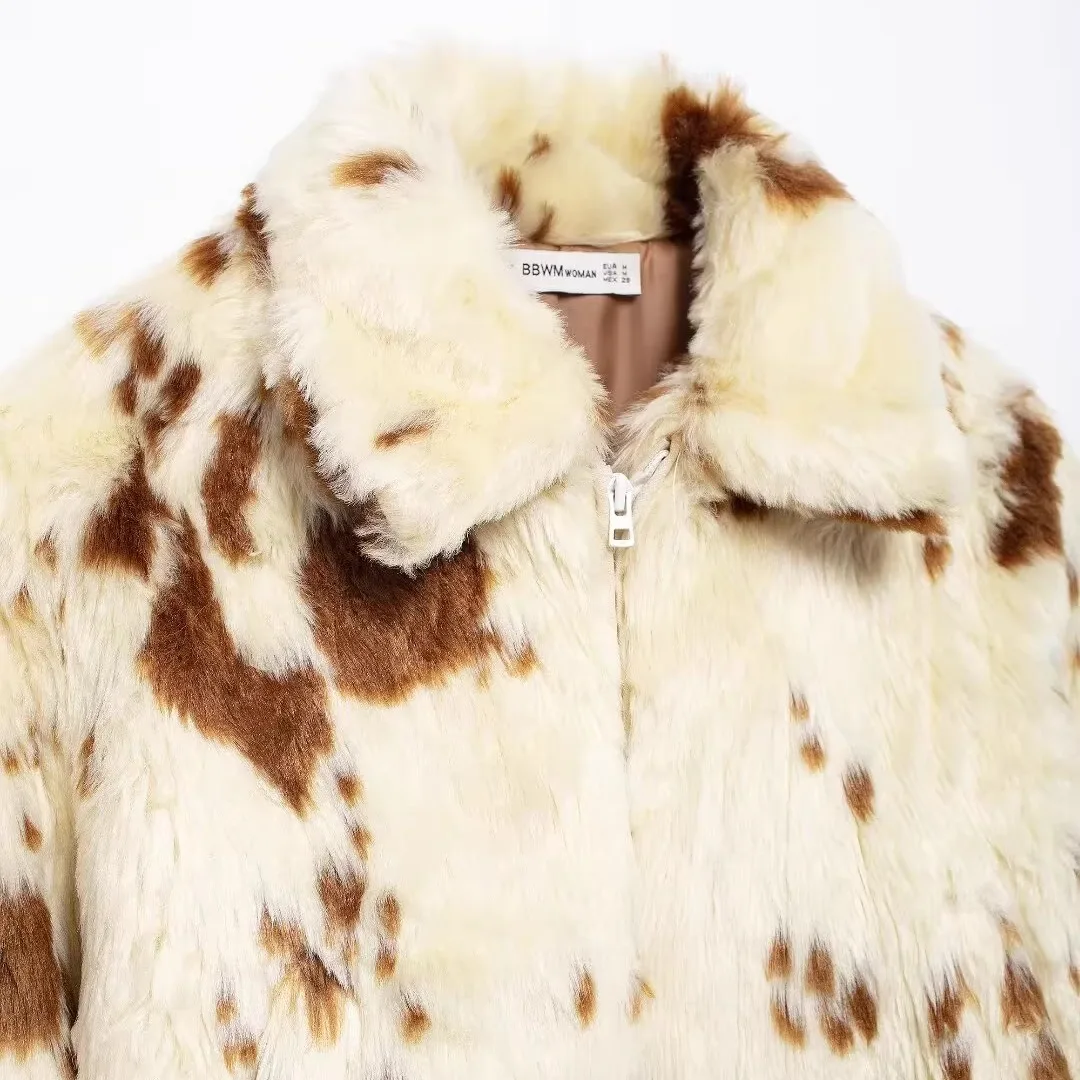 Jaqueta de Design de Moda Fena Nova JNLEAOG com Efeito de Pele Artificial, Casaco de Poliéster com Manga Longa e Zíper, R...