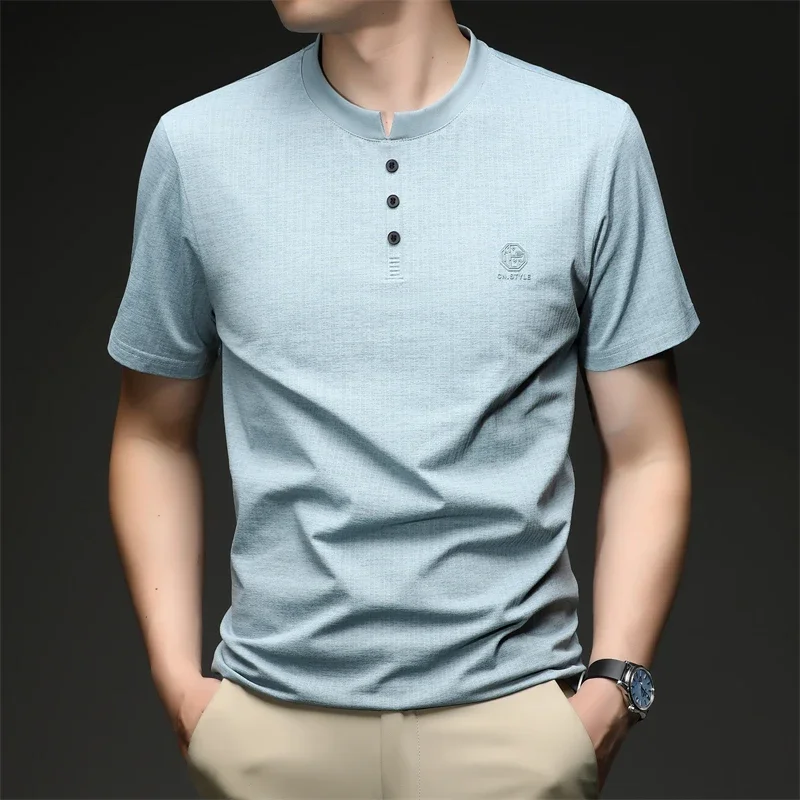 

Mens Button Placket V Neck Short Sleeve T Shirt Solid Basic Style For Everyday Work Travel And Casual Outings All Season Use