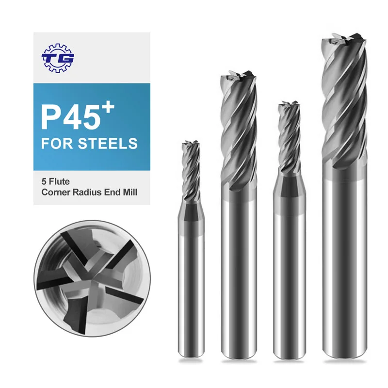 TG P45 + -C5/5-Groove Coated Corner Radius End Mills High Performance Cutters for Machining P45 Series