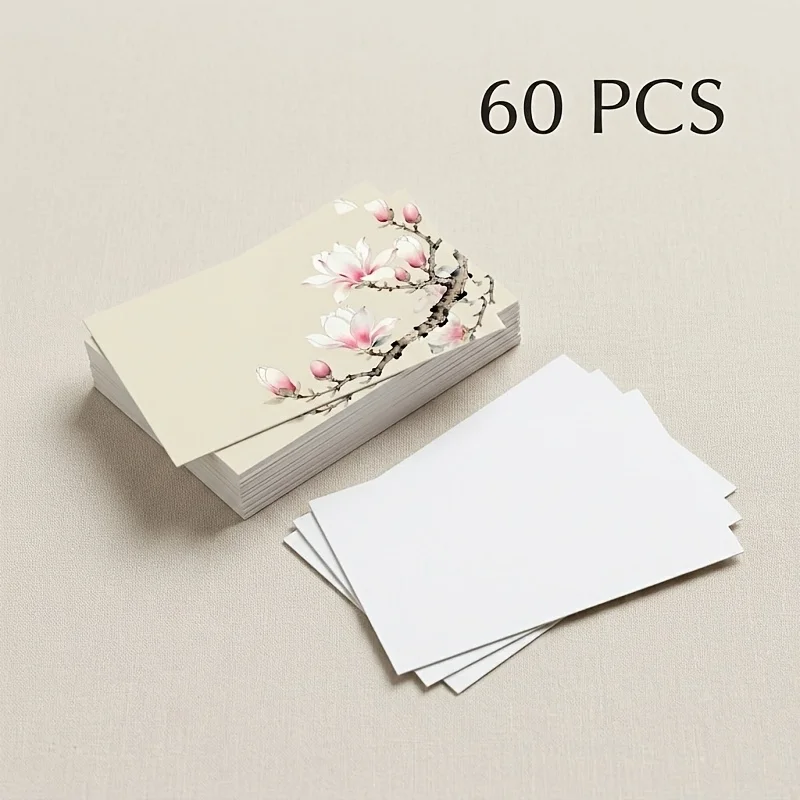 60pcs Simple Chinese Flower Thank-you Cards, Used for Small Business Gifts and Bouquet Decoration, Gift Labels, and Note Cards
