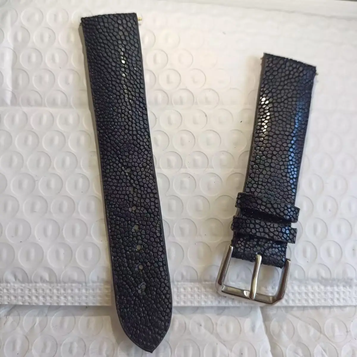 Correa de piel de pez perla, negro puro de moda, correa de cuero universal de doble cara para hombres y mujeres, original de fábrica