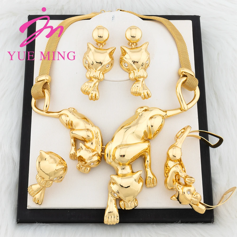 

Gold Plated Leopard Jewelry Set Luxury Dubai Women's Wedding Party Banquet Big Pendant Necklace Earrings Ring Jewelry Accessory