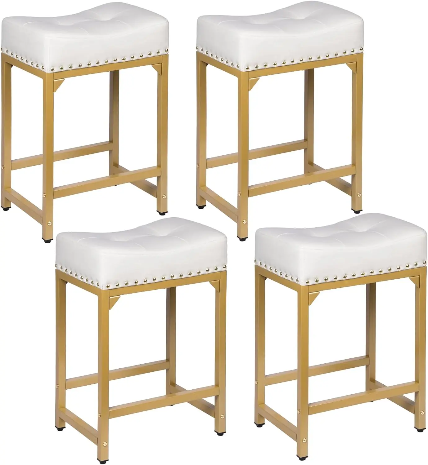 Set of 4 Counter Height,  Gold Bar Stools for Kitchen Island, 24 Inch Modern Counter Stools Set of 4 Backless Barstools Stools