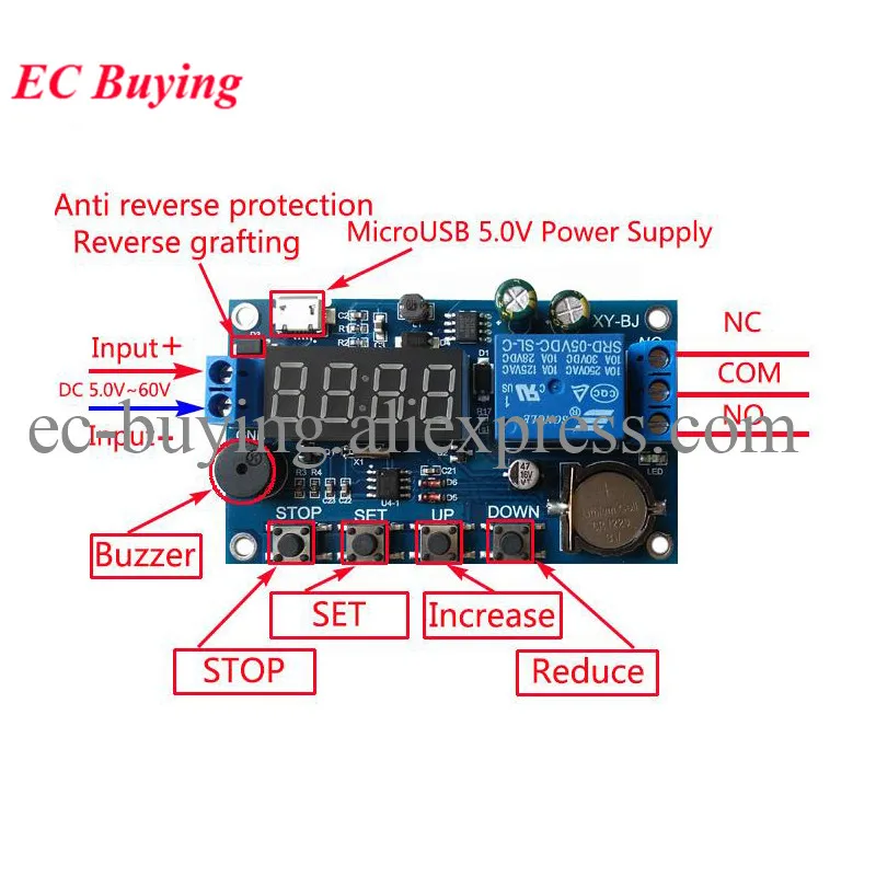 XY-BJ Real Time Timing Delay Timer Relay Module DC5-60V Switch Control Board Module Clock Synchronization Multiple Mode Control