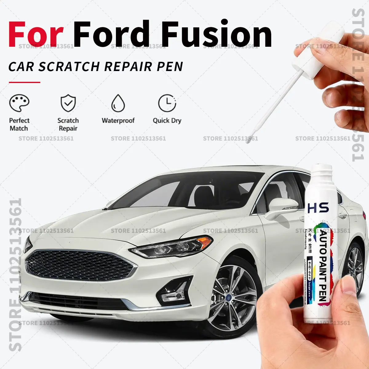 For Ford Fusion Touch Up Paint Pen Quick Repair Car Scratch Chip Paint Brush White Alto Blue Blue Metallic Shadow Black Ruby Red