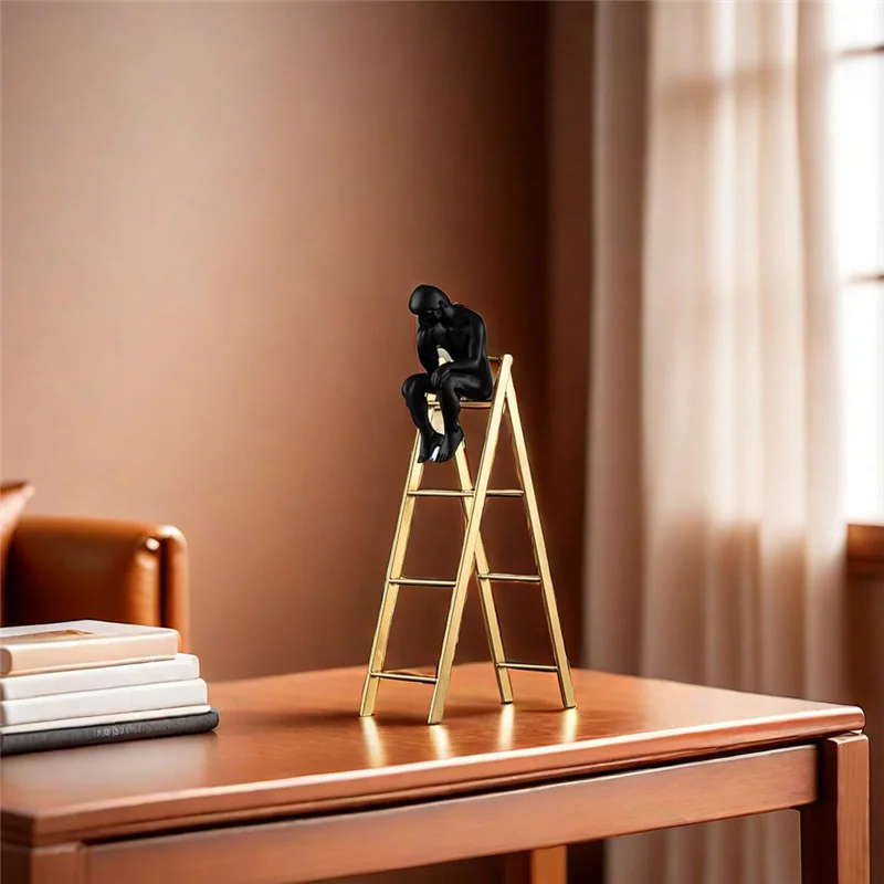 

TFORU-The Statue Thinking Man Statues Sitting On A Ladder Sculptures Collectible Figurine Home Decor Living Room Decoration