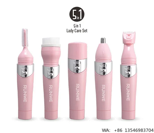 RUNWE RL6001 5 in 1 Mini Electric Shaver Set Women's Rechargeable Body Shaver with Nose Trimmer Washable Face Shaver for Men