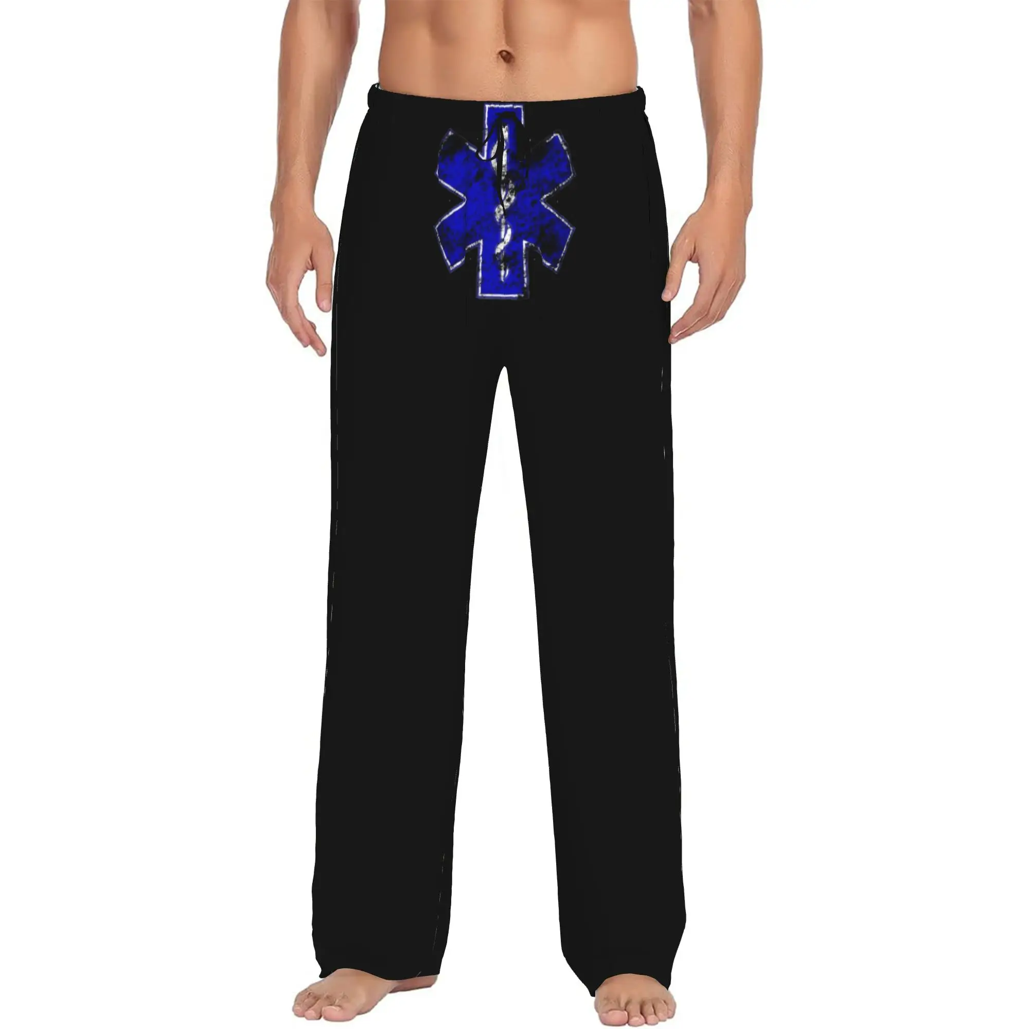 Custom Star of Life EMT Health Care Pajama Pants Men  Lounge Sleep Stretch Sleepwear Bottoms with Pockets