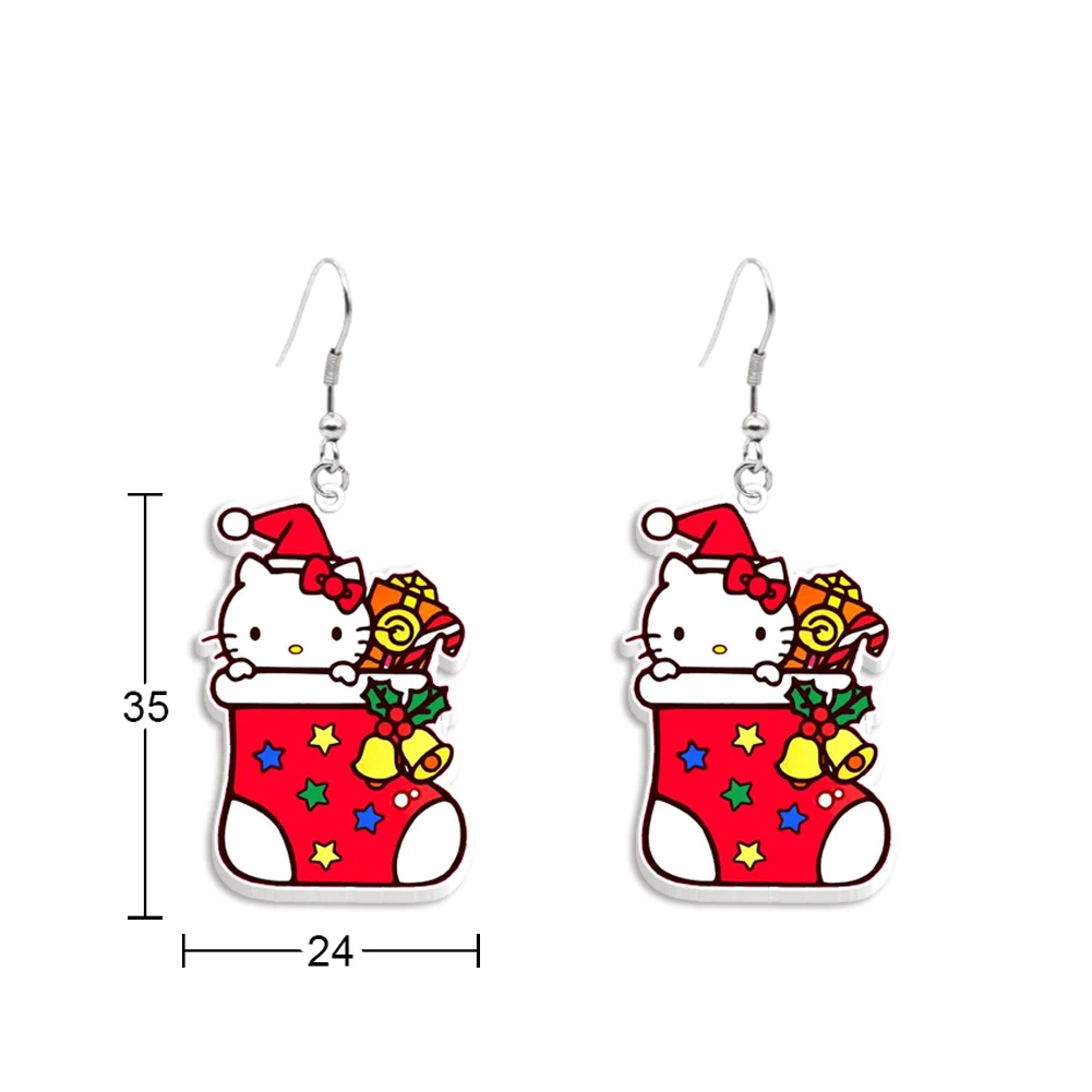 Hello Kitty Sanrio Brincos Pingentes para Mulheres e Meninas, Kawaii Brinco de Natal, Gancho, Acessórios de Jóias, Presente de Natal, Crianças