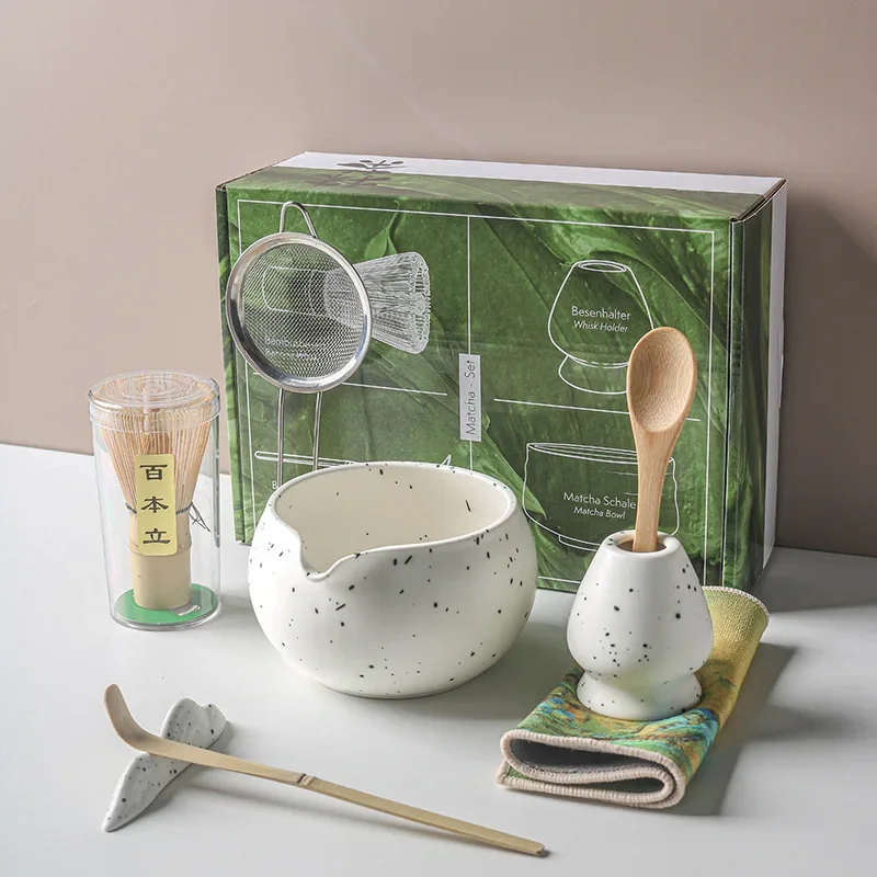 4/5/7/8pcs Set Traditional Matcha Gift Set Bamboo Matcha Whisk Scoop Ceremic Matcha Bowl Whisk Holder Japanese Tea Teaware Sets